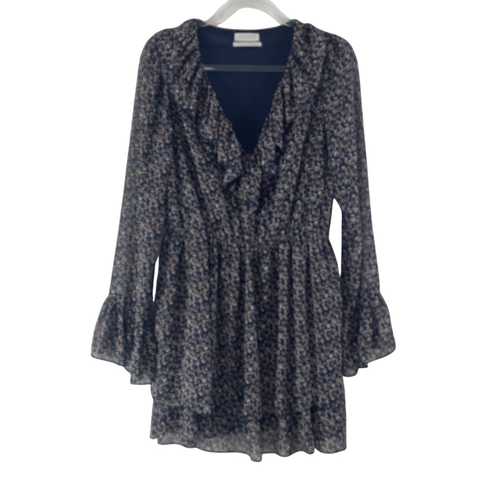 Urban Outfitters Floral Ruffle Mini Dress Size S Navy Blue Boho Cottagecore Mini